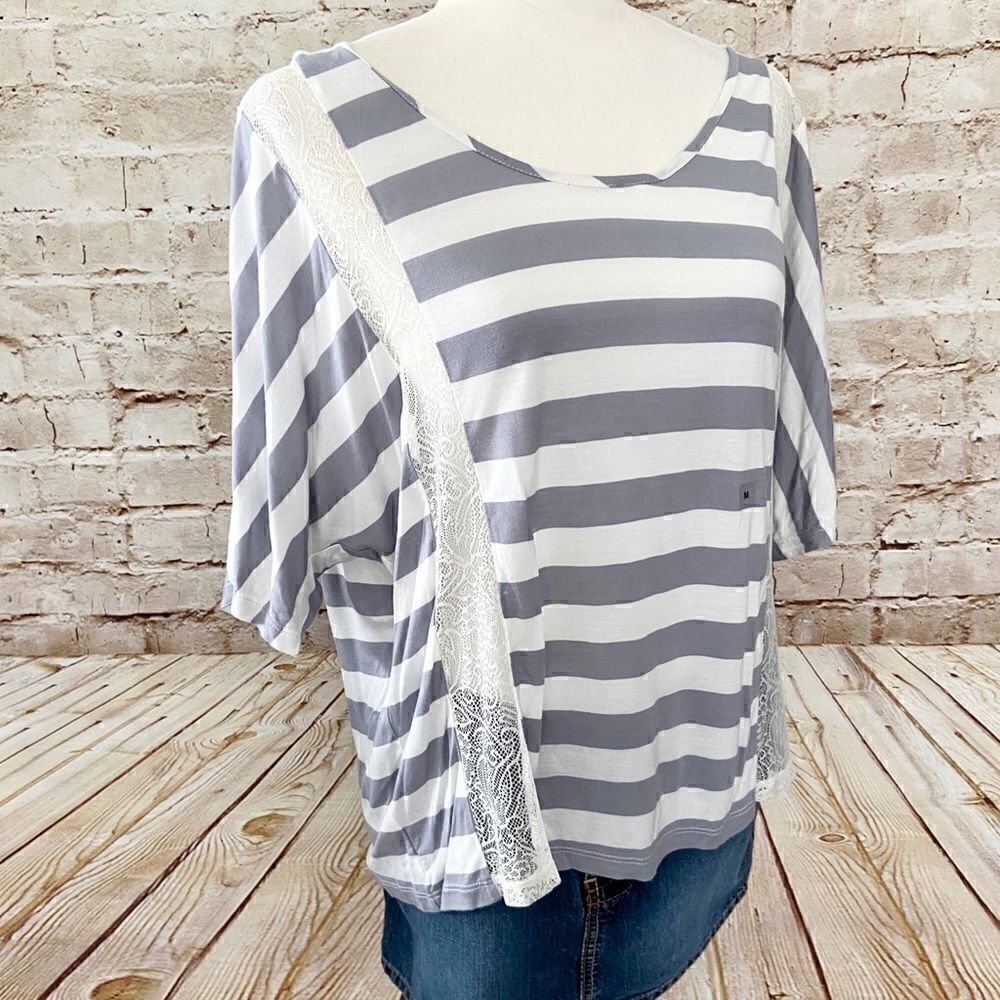 Express lace striped dolman top